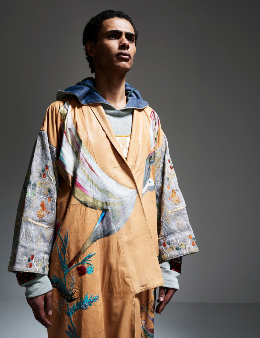 Natural Dyed, Embroidered and Handpainted KIMONO COAT - Silvia